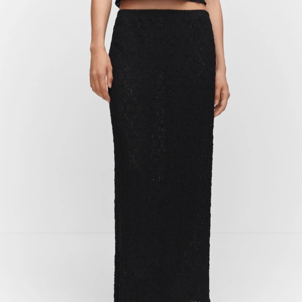 Mango Black Textured Midi Skirt